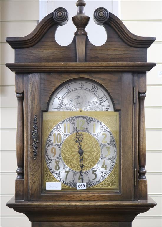 A modern oak-cased longcase clock, H.210cm